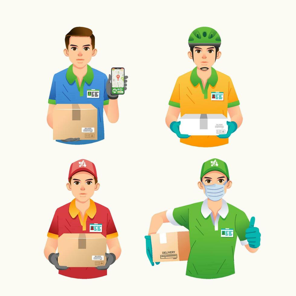 collection of delivery service officer character or mascot with different clothes and pose vector illustration