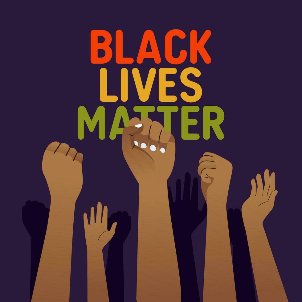 Black lives matter campaign poster banner with hands up support black people to gain equal rights, human unity of different races, Stop racism vector