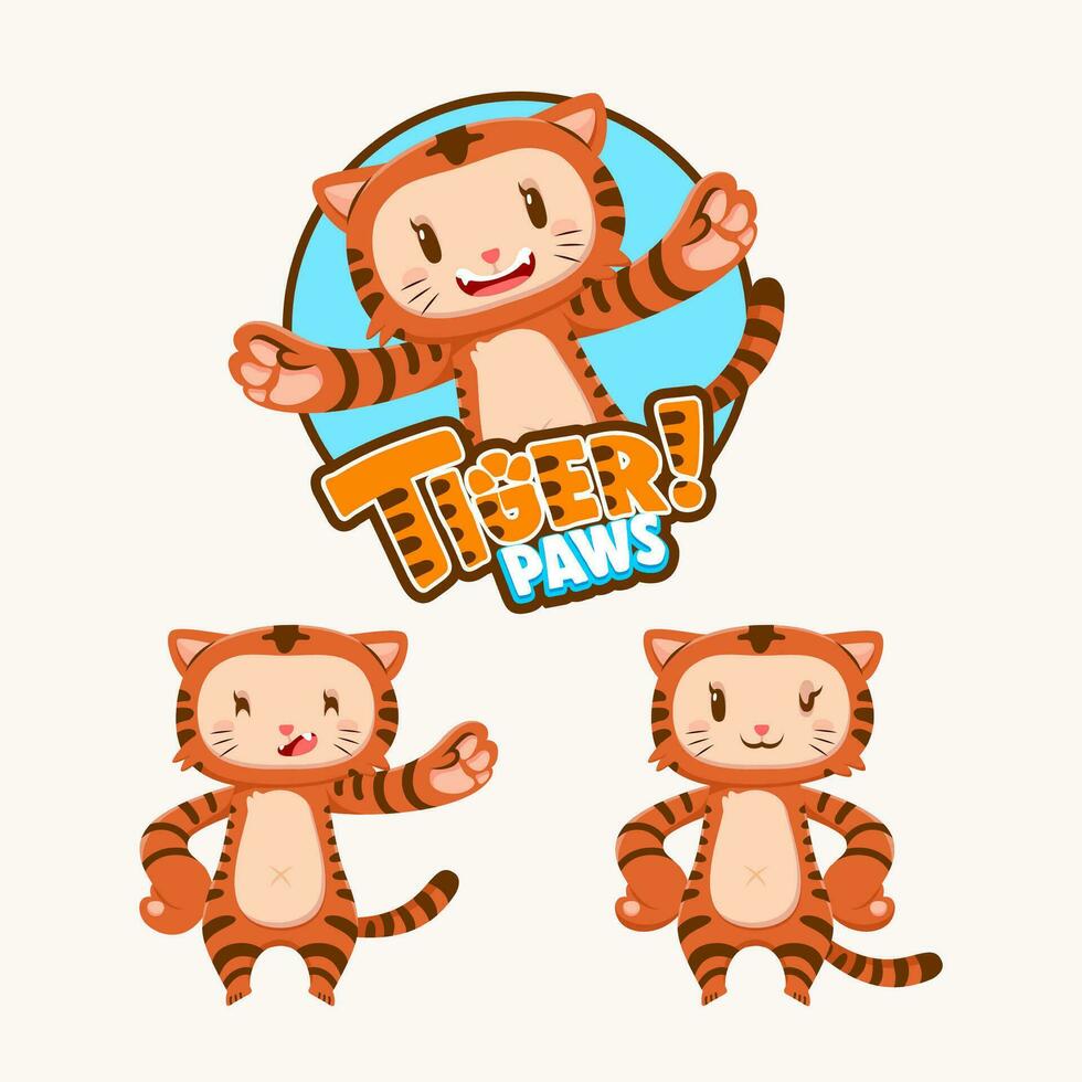 mascot character collection of cute tiger with different pose, cartoon vector illustration