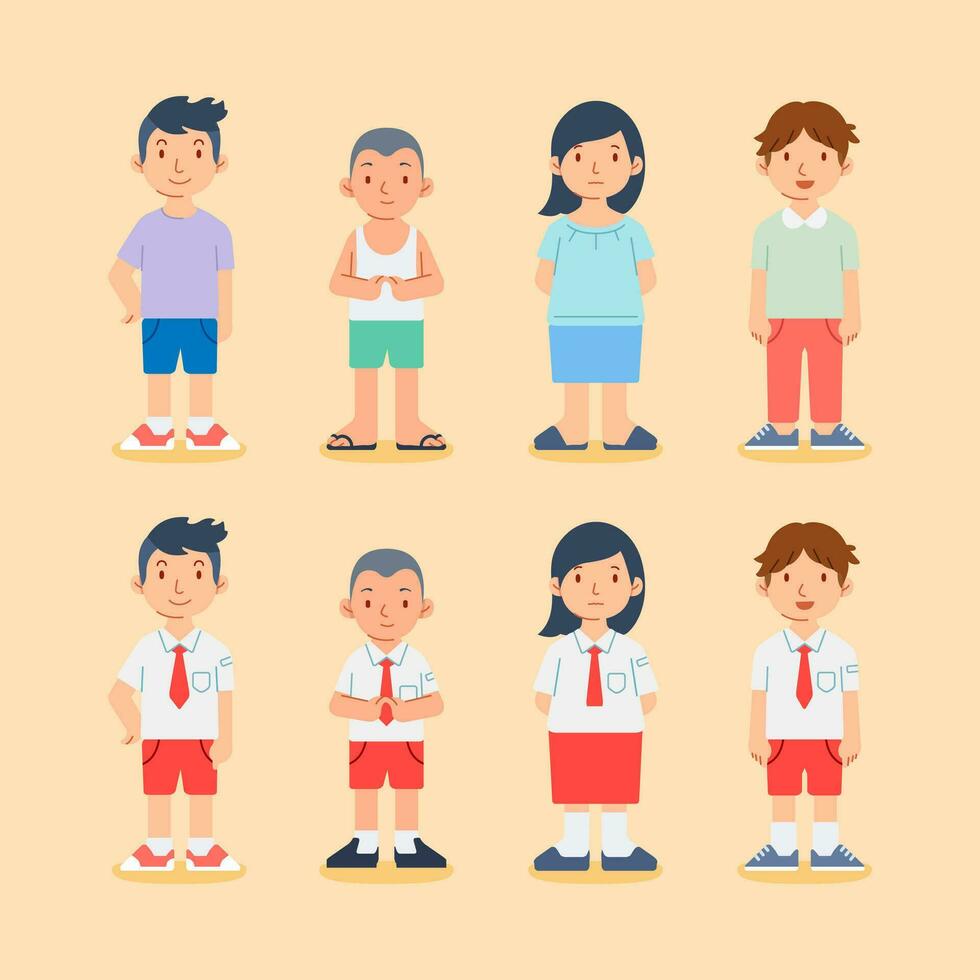 Elementary school student kids standing happy character vector