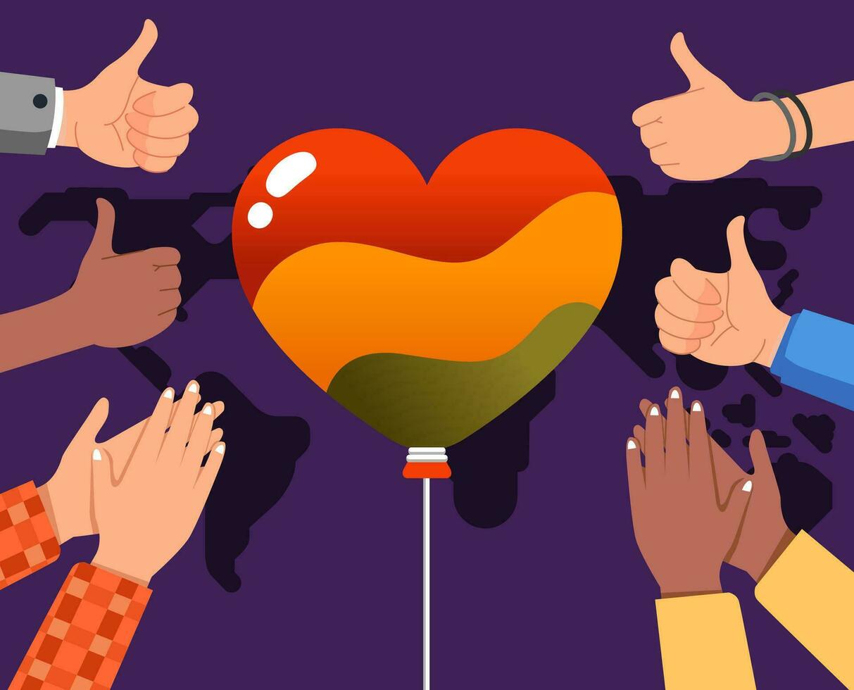 Black lives matter campaign poster illustration, hands with different skin color and clothes with hearts on center vector