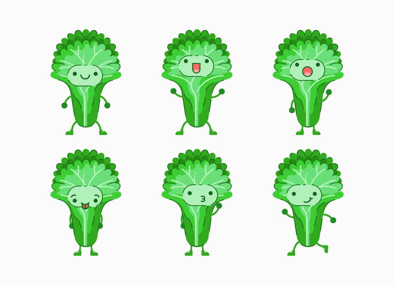 mustard greens cartoon character with different face and body expression vector illustration