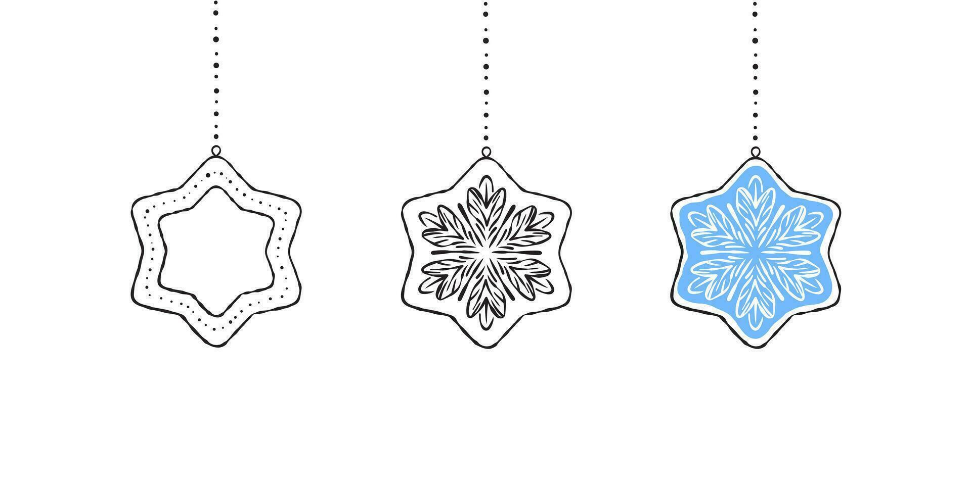 Hanging Christmas icons. Christmas decorations stars. Christmas design. Vector scalable graphics