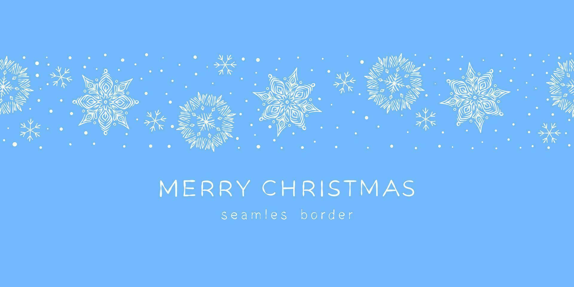 White and Blue seamless snowflake border, Christmas design elements. Vector scalable graphics