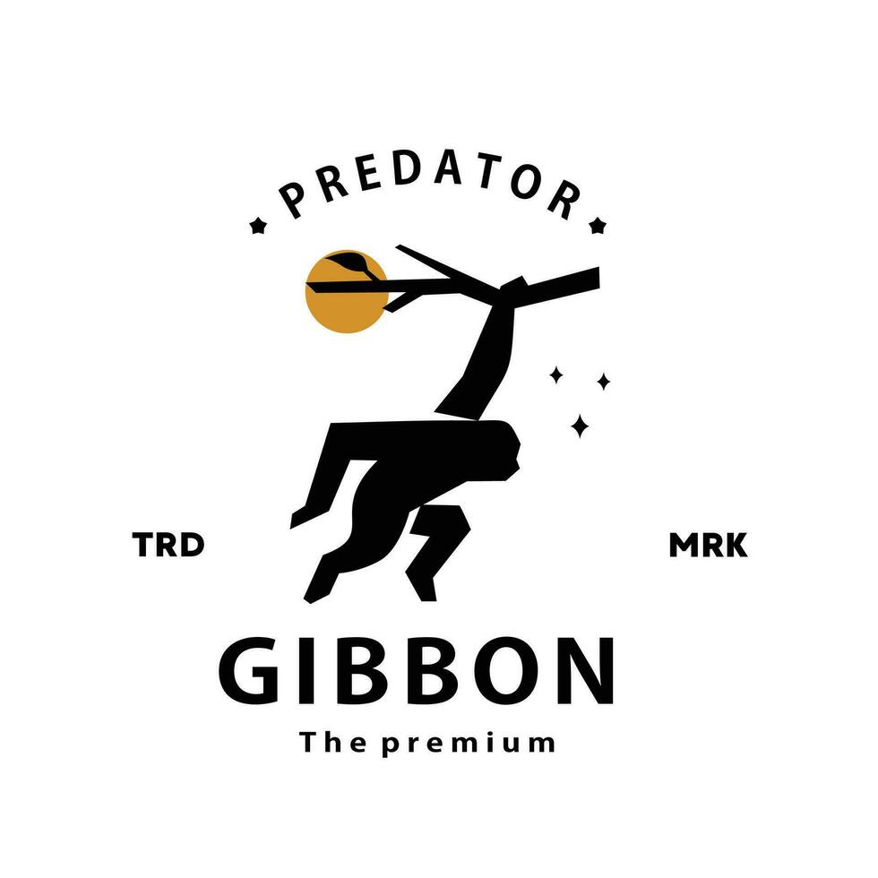 vintage retro hipster gibbon logo vector outline silhouette art icon