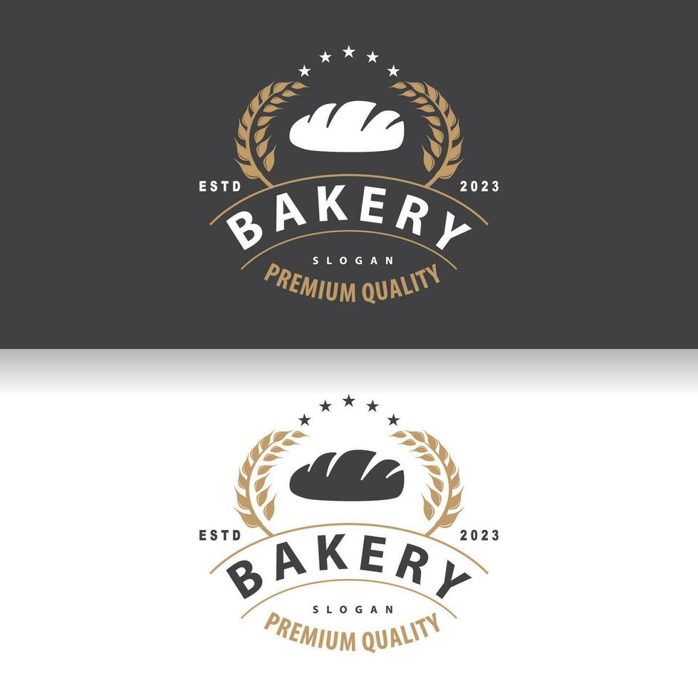 Bread Logo, Old Retro Vintage Style Bakery Shop Design, Vector Wheat Bread Simple Tremplet Illustration