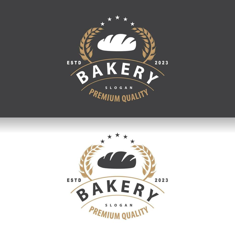 Bread Logo, Old Retro Vintage Style Bakery Shop Design, Vector Wheat Bread Simple Tremplet Illustration