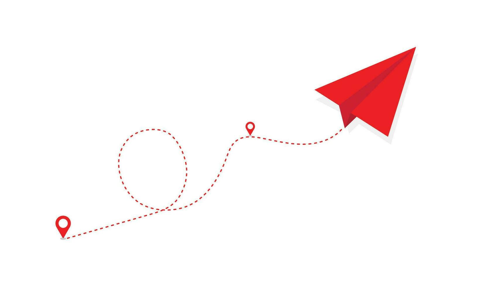 airplane Paper route in the dotted line shape vector illustration. Travel, route symbol of hand drawn paper plane. Isolated, Outline, Hand drawn airplane. paper airplane flying icon with Red color.