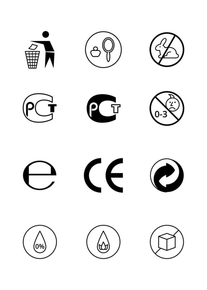 Packaging Symbols Black Thin Line Icons Set. Vector