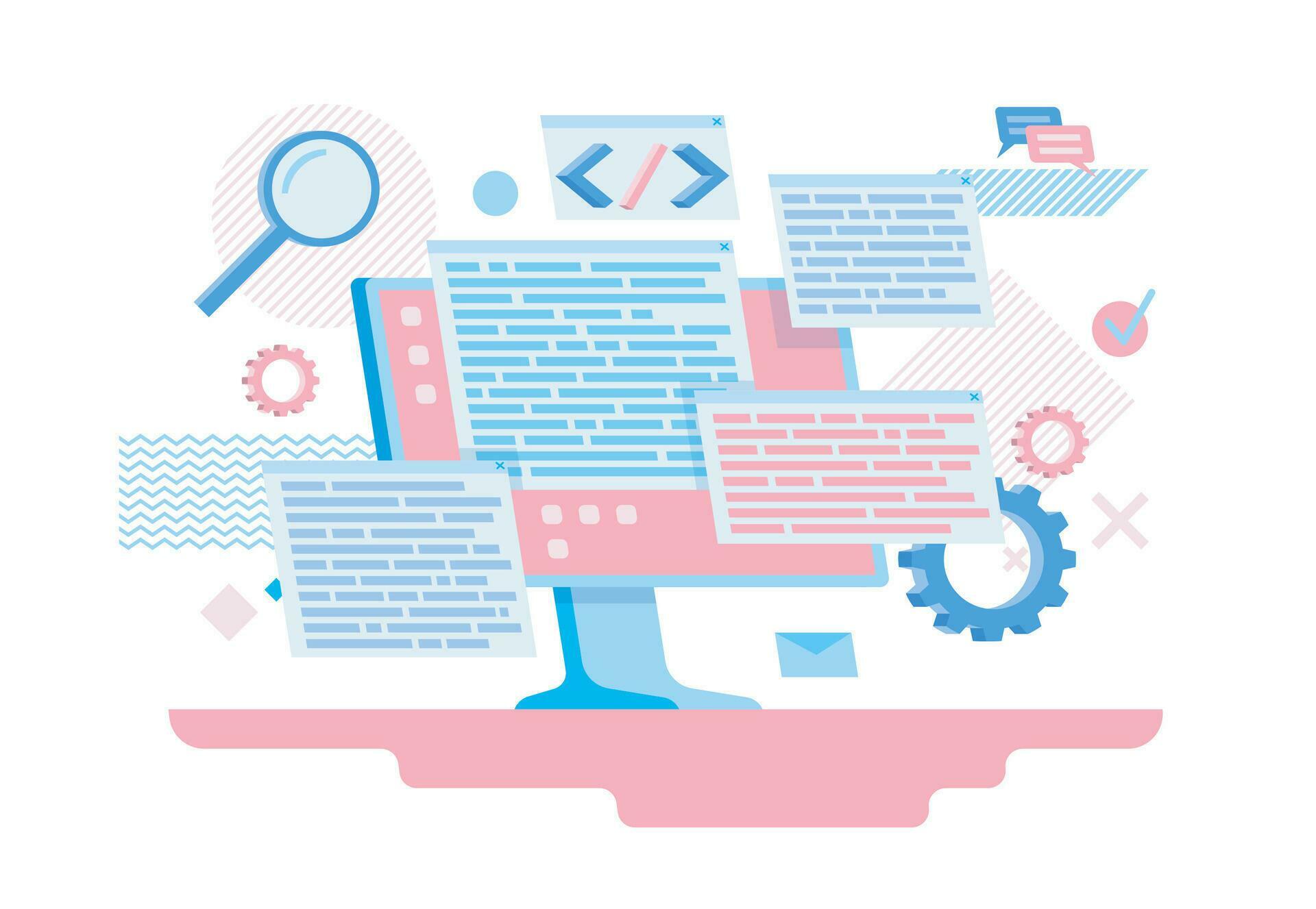 Cartoon Color Programming Software Concept Flat Design Style. Vector ...