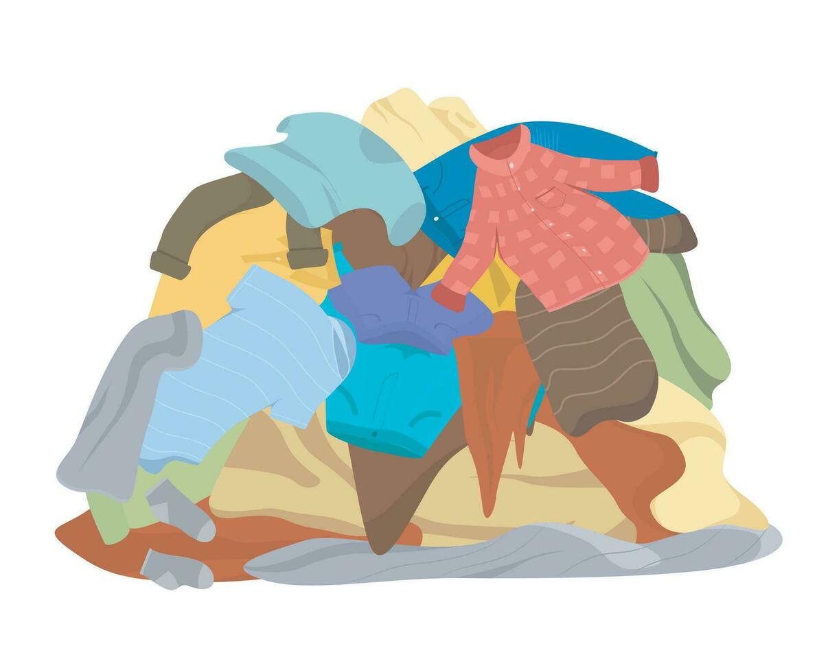 Cartoon Color Dirty Clothes Pile Concept Flat Design Style. Vector