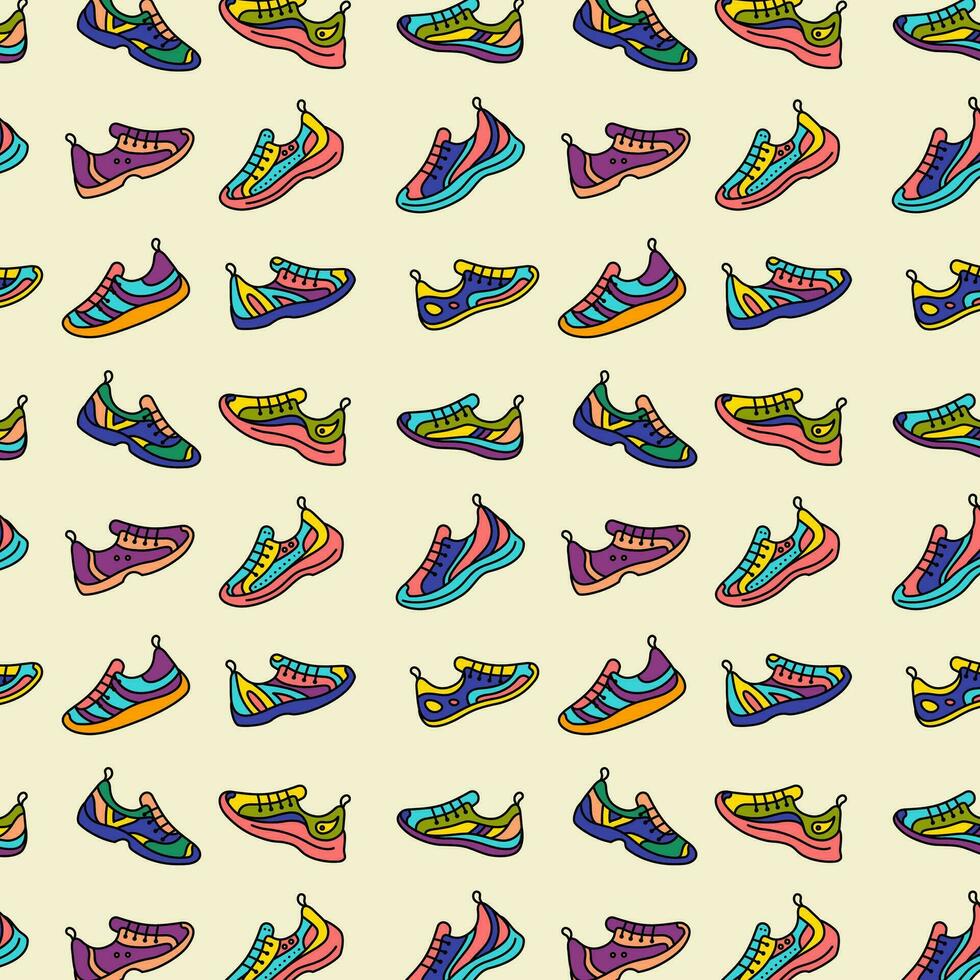 Sneaker Shoes Color Thin Line Seamless Pattern Background. Vector