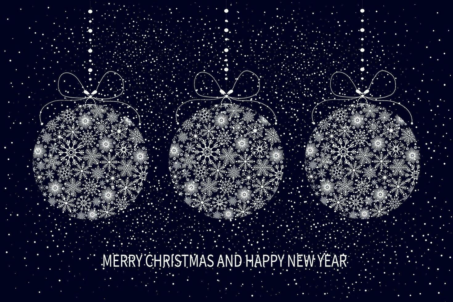 Festive Christmas card with Christmas balls made of snowflakes. Merry Christmas and Happy New Year greeting card vector