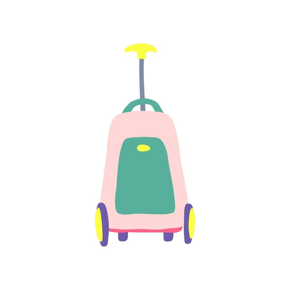 Cartoon Color Travel Suitcase Bag with Wheels. Vector