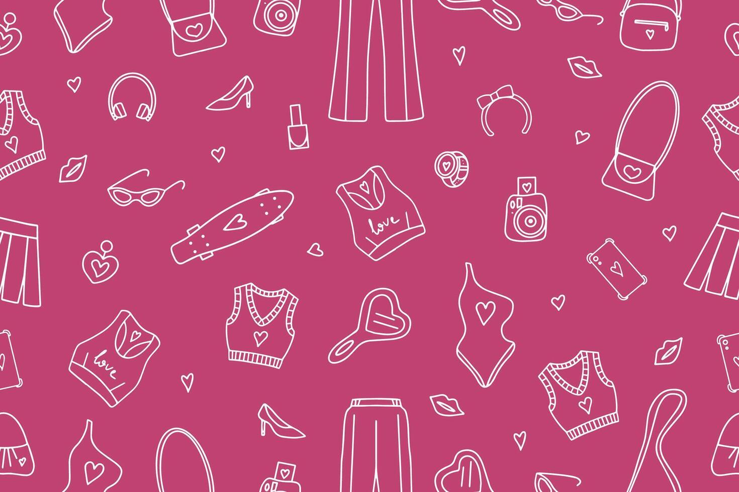 Seamless fashionable pink patterns in Barbicore style. . Vector illustration