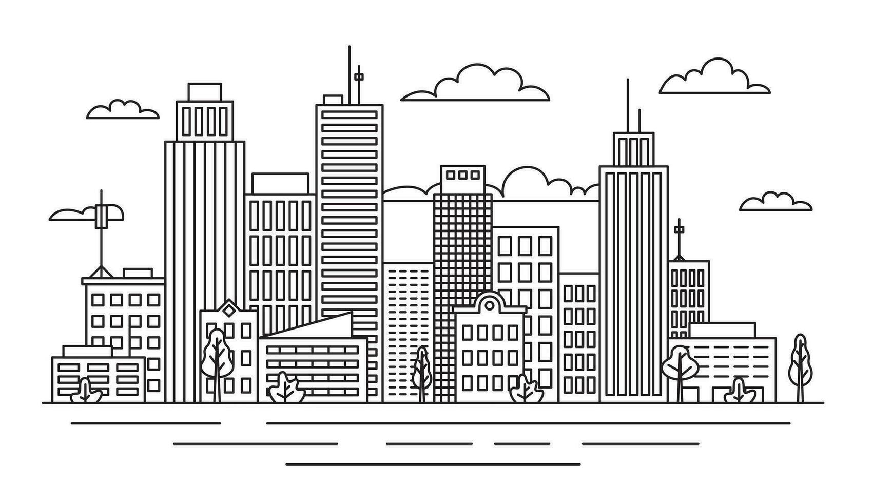 City View Concept Contour Linear Style. Vector