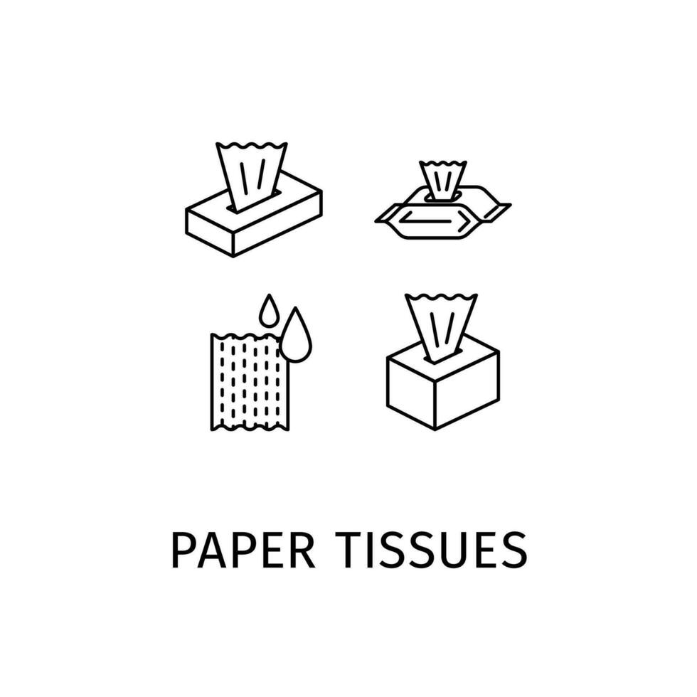 Paper Tissues Black Thin Line Icons Set. Vector