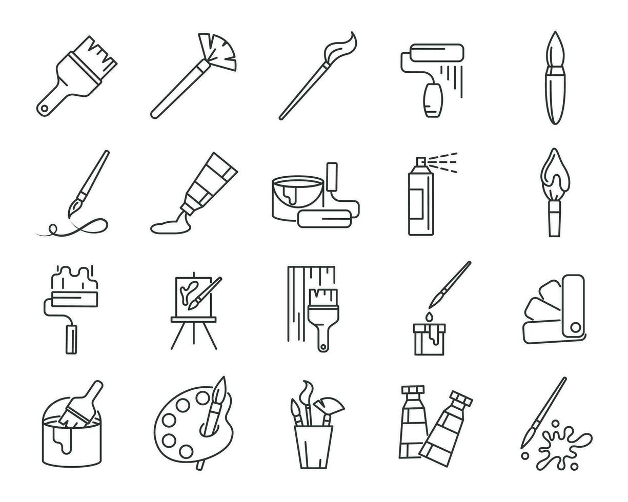 Painter Sign Thin Line Icon Set. Vector