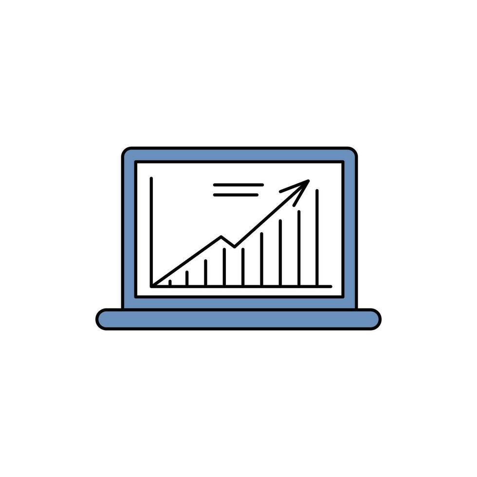 Portable Laptop Computer Display and Graph Sign Thin Line Icon. Vector