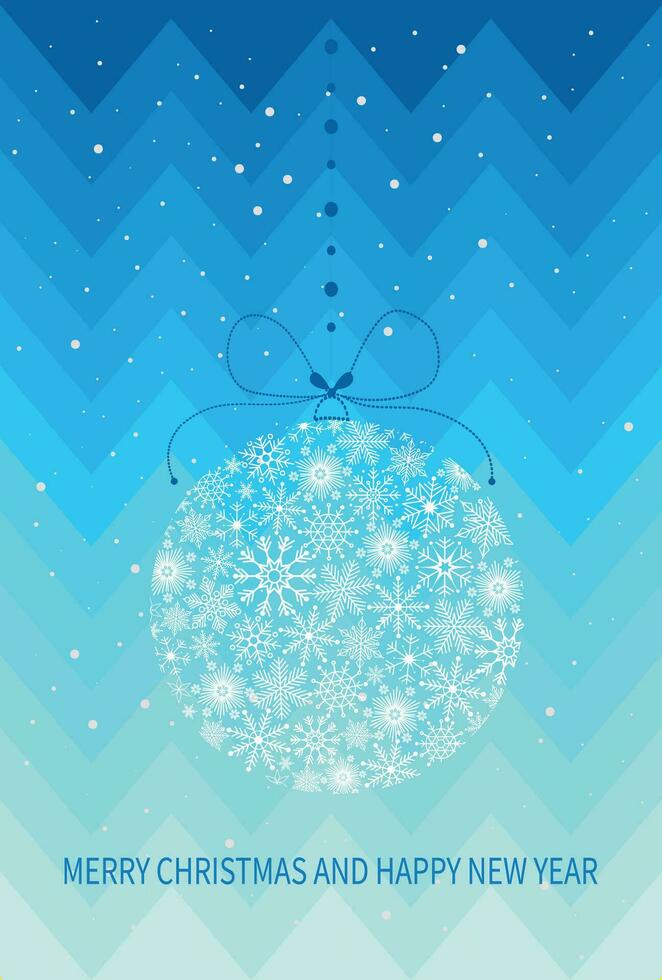 Festive Christmas card with Christmas ball made of snowflakes. Merry Christmas and Happy New Year card. Vector illustration. Vector