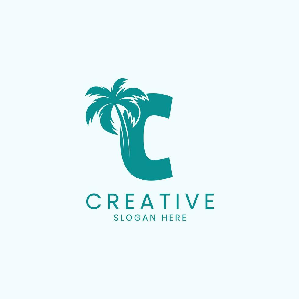 Beach Palm Tree With Letter C Logo Design Vector Image
