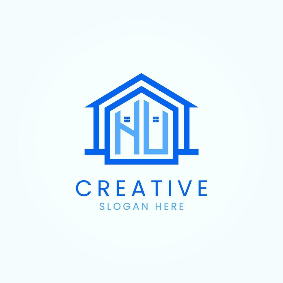 Initial letter HU property logo design vector template