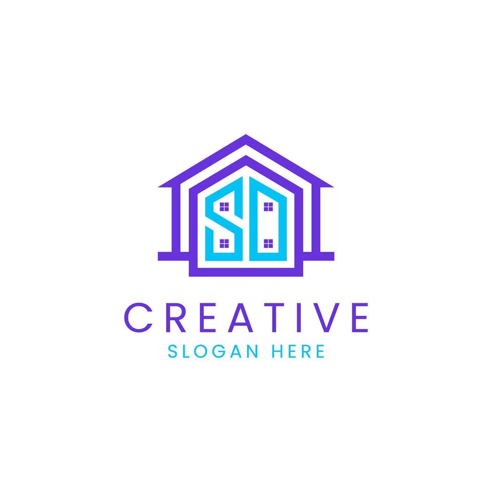 Creative Letter SD with simple house icon logo design vector image