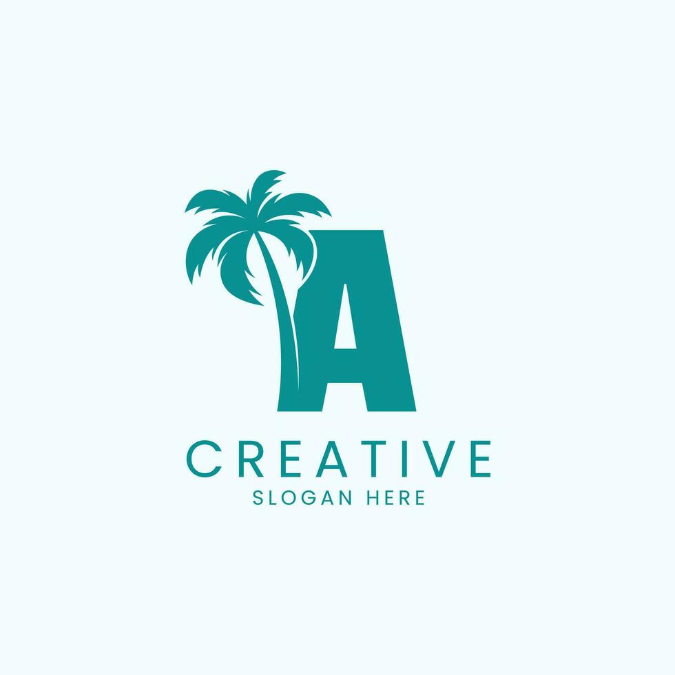 Beach Palm Tree With Letter A Logo Design Vector Image