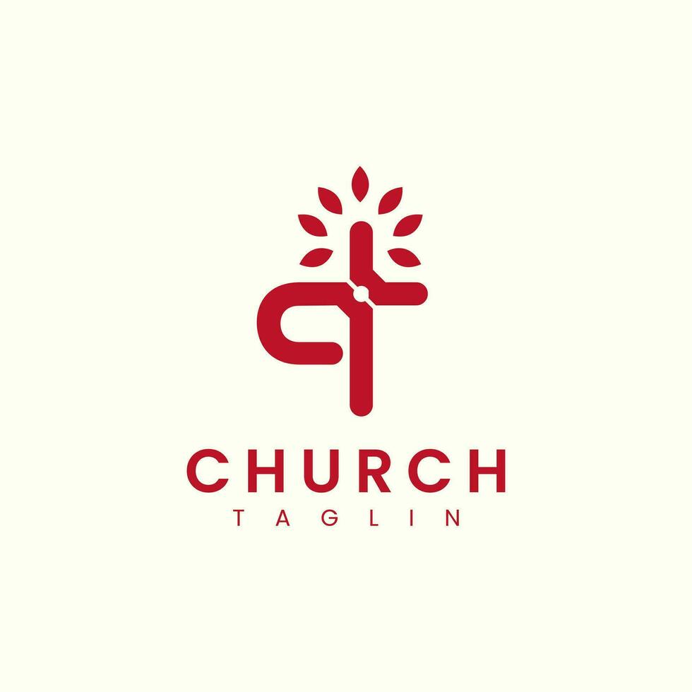 Letter Q Cross Logo with Church Tree Logo Vector Image