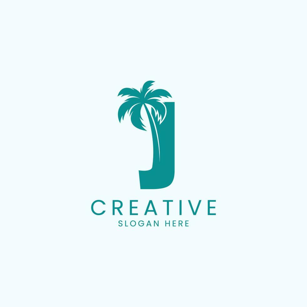 Beach Palm Tree With Letter J Logo Design Vector Image