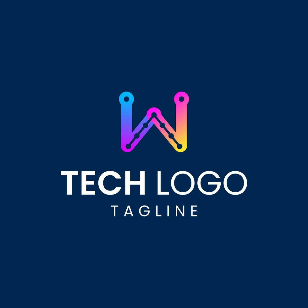Modern Letter W Tech Logo Design Vector Template