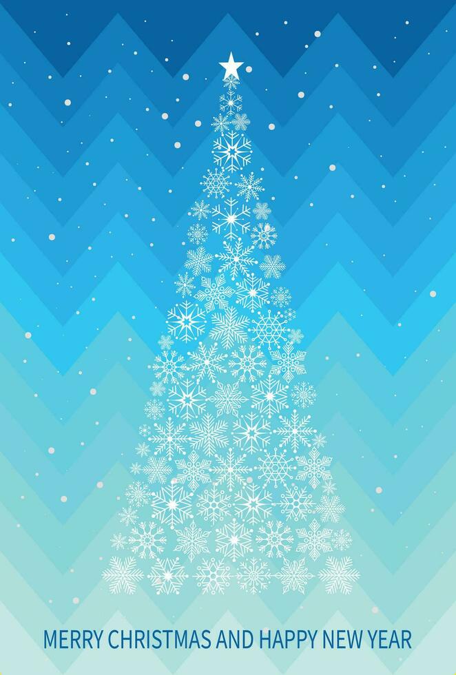 Greeting card Merry Christmas and Happy New Year. Christmas design on blue background. Christmas tree, frame, decor. Vector illustration. Vector