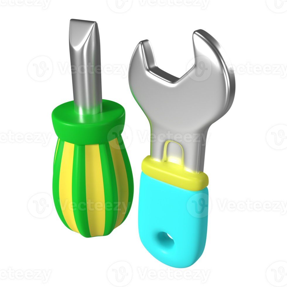 Screwdriver and wrench 3D Illustration Icon png