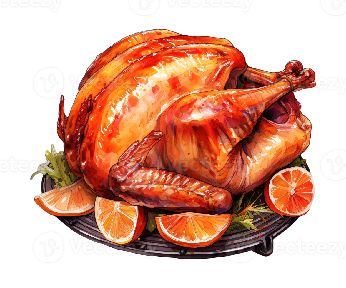 grilled turkey on a plate ai generative with vegetables and fruit png