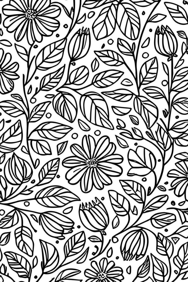 Abstract Monochromatic Hand Drawn Floral Elegance in Black and White vector