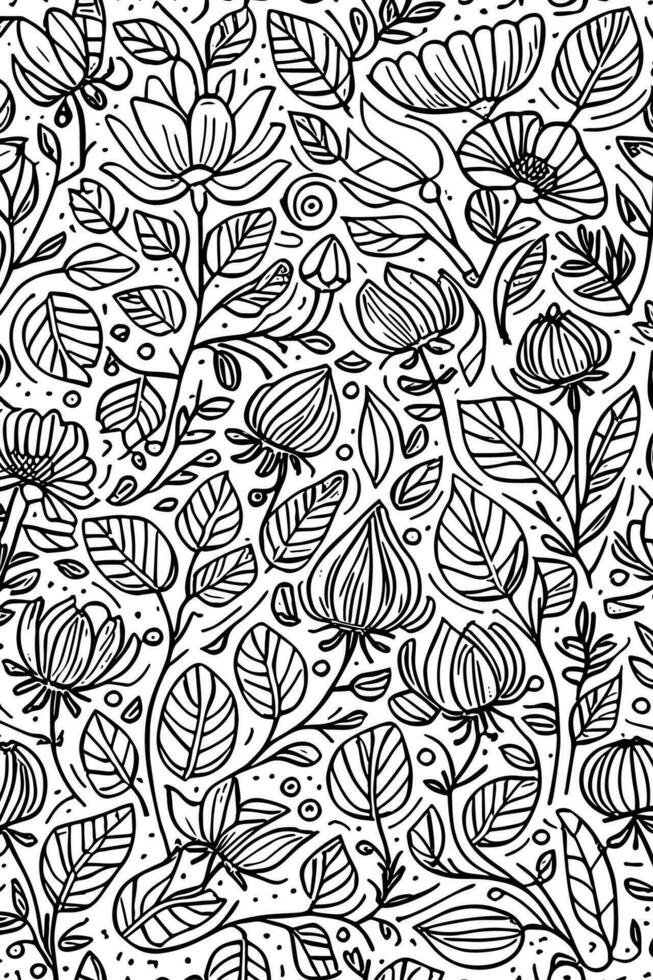 Creative Black and White Flower Doodle Monochromatic Abstract Pattern vector