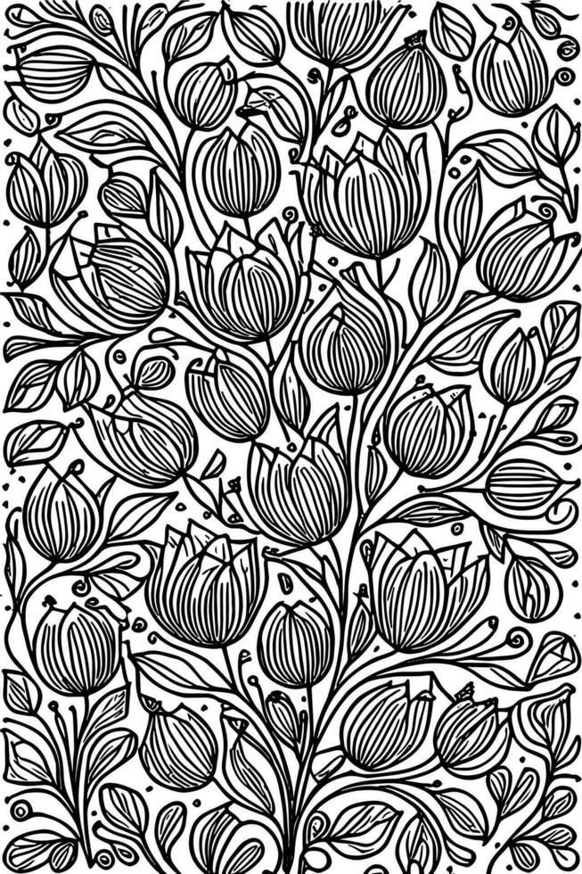 Elegant Monochromatic Hand-Drawn Abstract Black and White Flower Texture Pattern vector