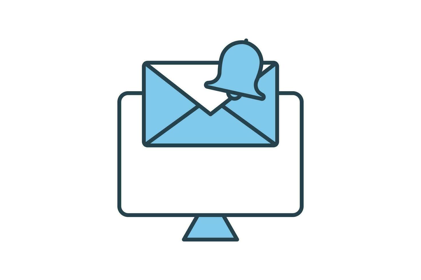 Mail notification icon. computer with bell and exclamation mark. icon related to warning, notification. suitable for app, user interfaces, etc. Flat line icon style. Simple vector design editable