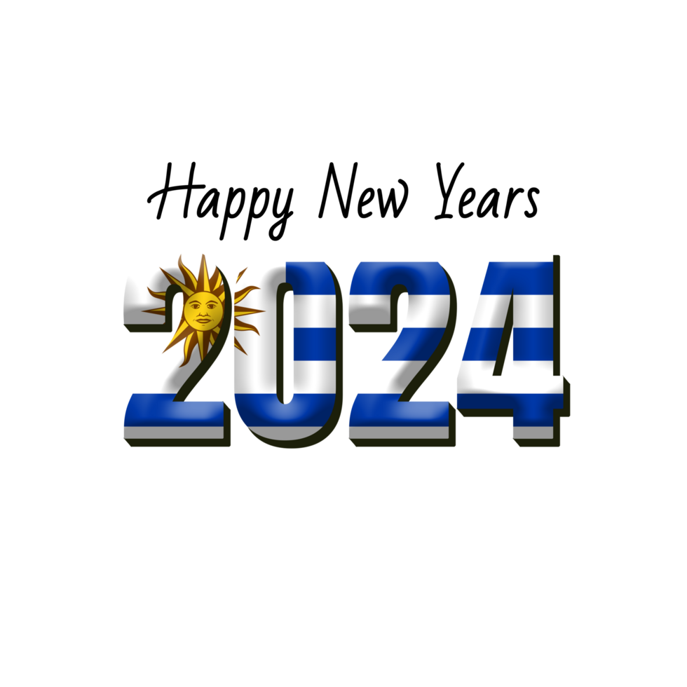 happy new year 2024 with flag Uruguay png