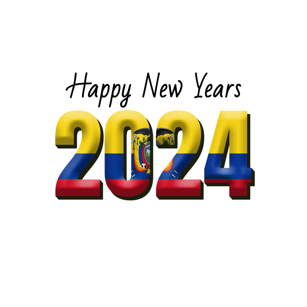 happy new year 2024 with flag Ecuador png