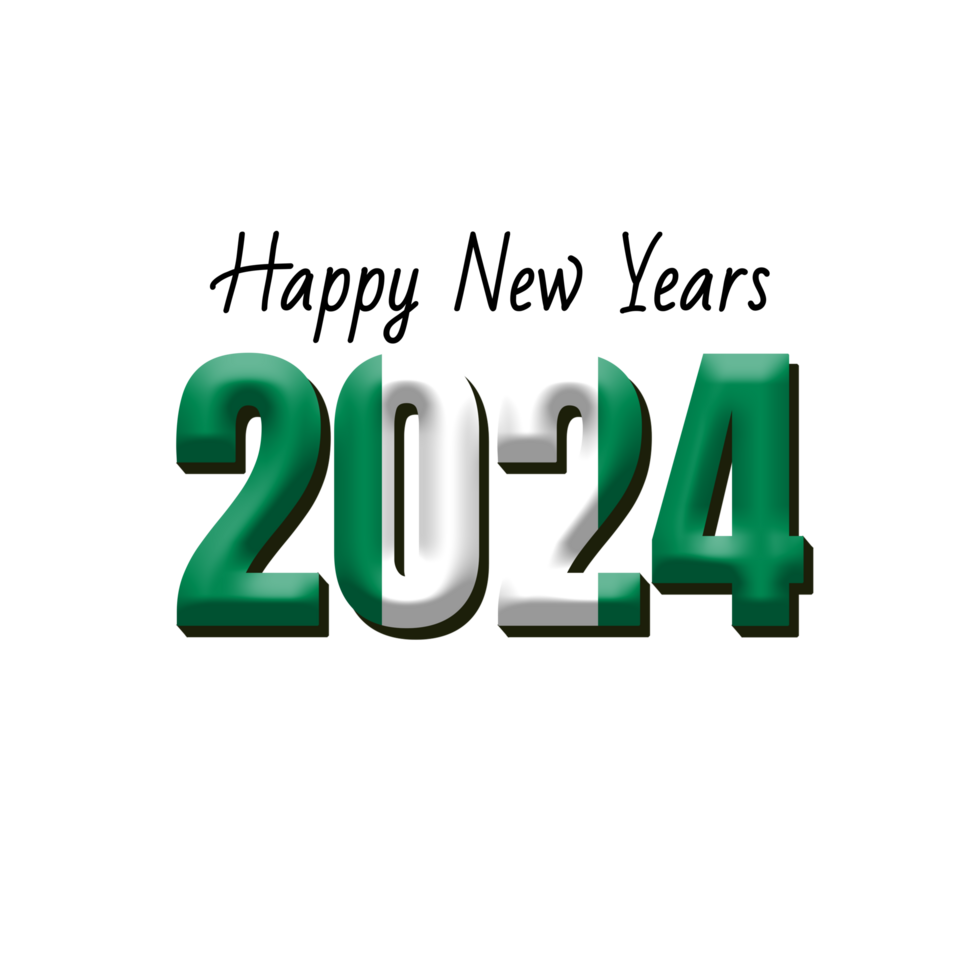 happy new year 2024 with flag Nigeria png