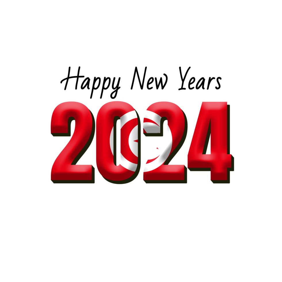 happy new year 2024 with flag Tunisia png