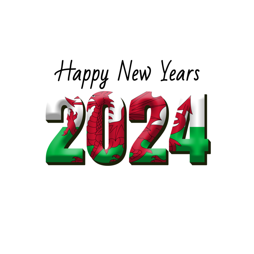 happy new year 2024 with flag Wales png