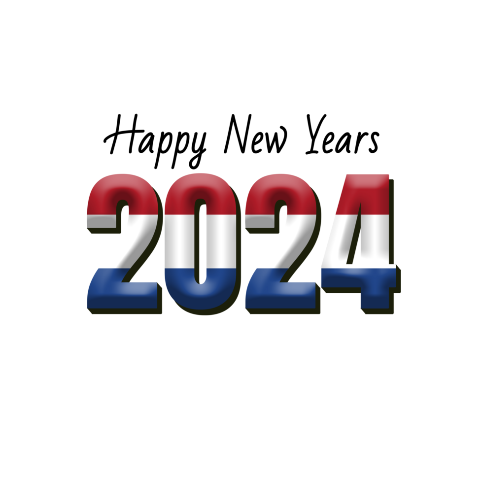 happy new year 2024 with flag Netherlands png