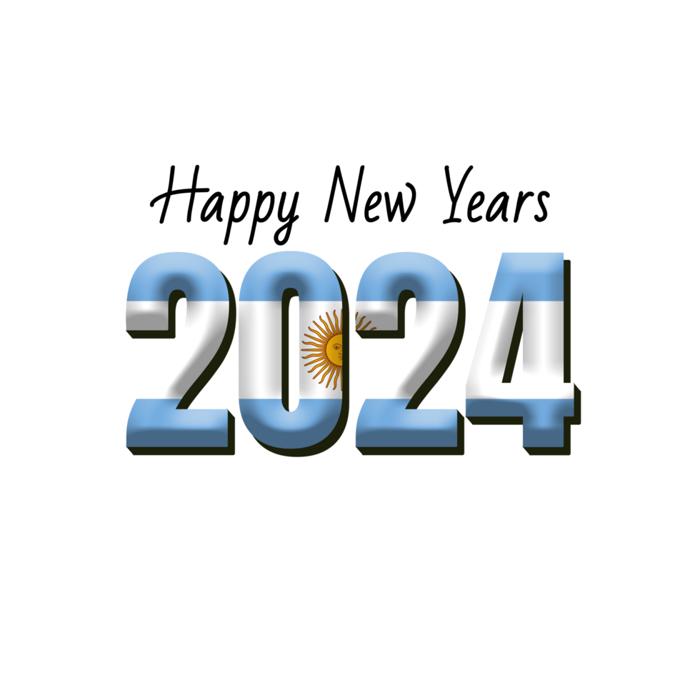 happy new year 2024 with flag Argentina png