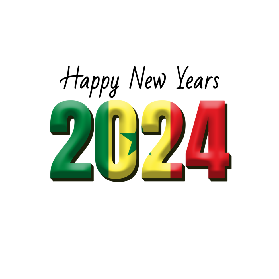 happy new year 2024 with flag Senegal png
