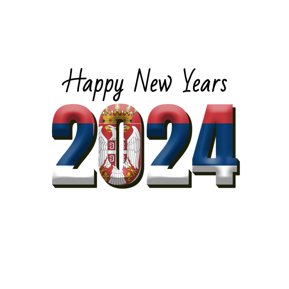 happy new year 2024 with flag Serbia png