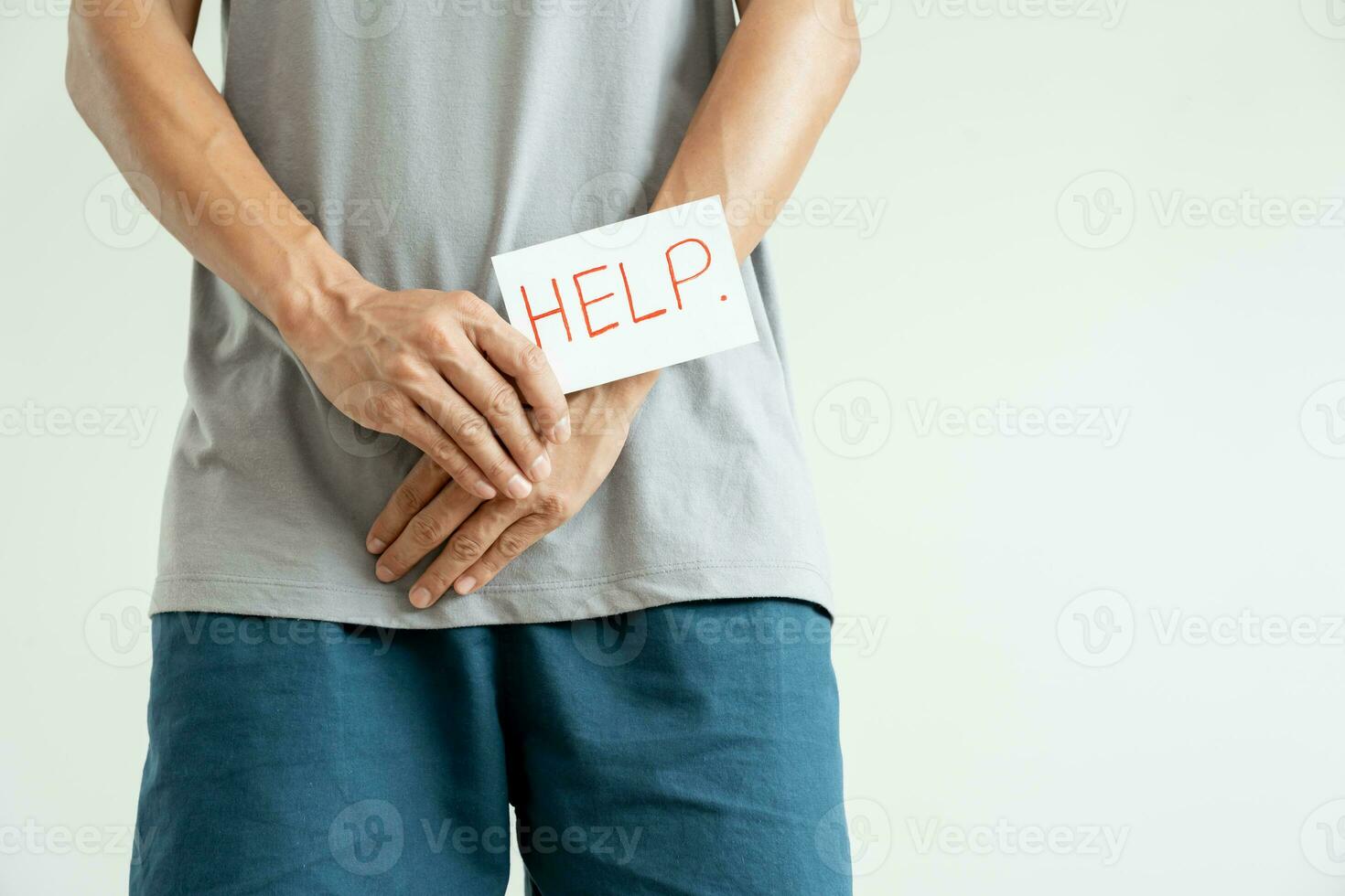 Man request for help private parts feeling discomfort from disease and inflammation. Venereal, testicular cancer. bladder problems, erectile dysfunction, premature ejaculation, prostate cancer photo