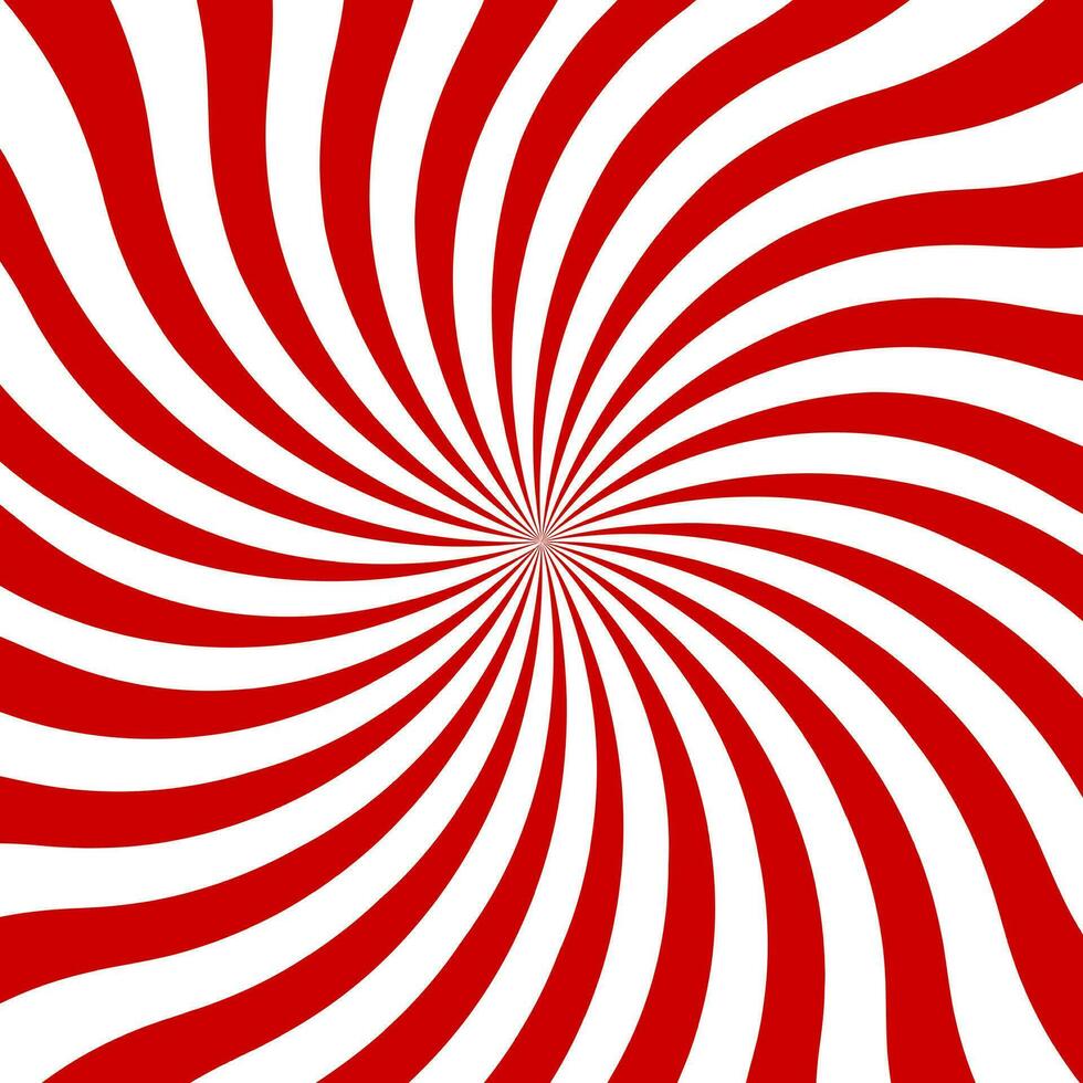 Red swirling pattern background. Vortex starburst spiral twirl square. Helix rotation rays. Converging scalable stripes. Vector illustration