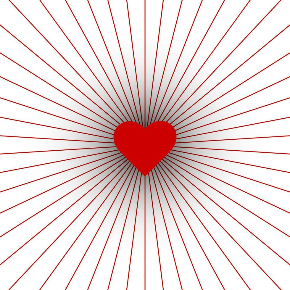 Red swirling pattern background. Vortex starburst spiral twirl square with red heart. Helix rotation rays. Converging scalable stripes. Vector illustration